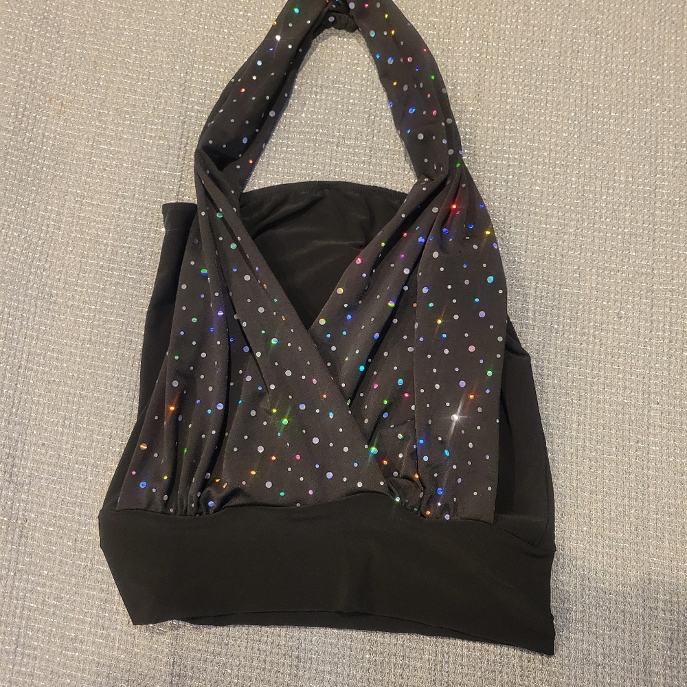 Poetry black halter top blouse size small